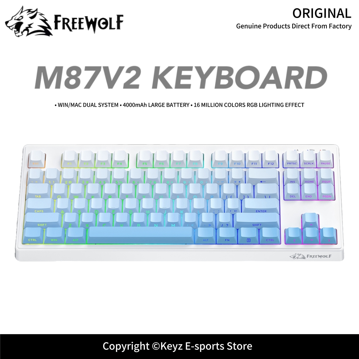 Keyboard Gaming Transparent - لوحة مفاتيح ألعاب ثلاثية الأوضاع FREEWOLF